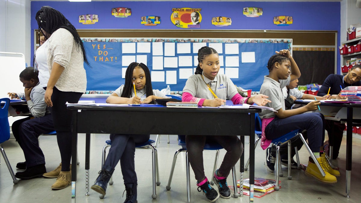  5th grade students attend class at John Wister Elementary, a Mastery Charter school, in Philadelphia, Pa. (Jessica Kourkounis/For Keystone Crossroads) 