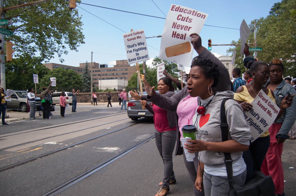  Students at last month's protest call to passing cars: 