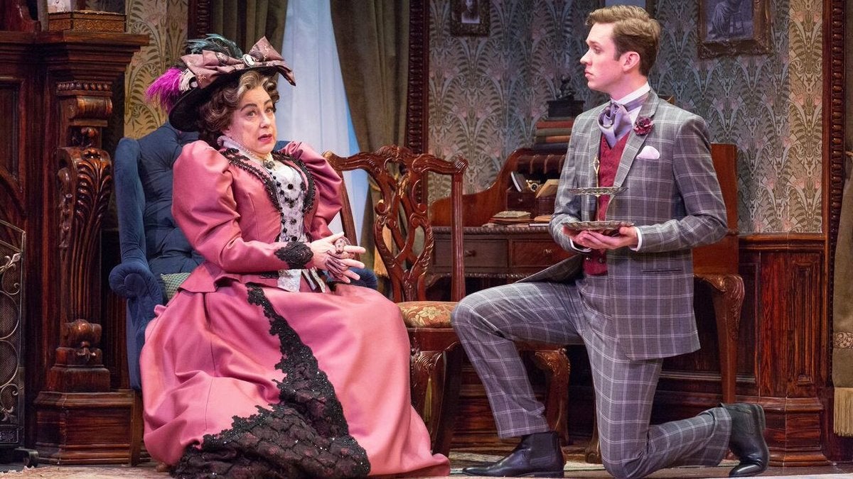  Mary Martello as Lady Bracknell and Daniel Fredrick as Algernon in Walnut Street Theatre's production of 'The Importance of Being Earnest.' (Photo courtesy of Mark Garvin)  