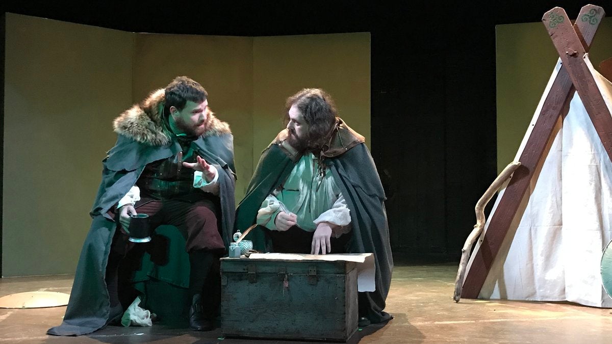  Kevin Rodden (left)  and Ethan Lipkin as Hugh O'Neill, in the Irish Heritage Theatre co-production with Plays and Players of 'Making History.' (Photo courtesy of Carlos Forbes)  