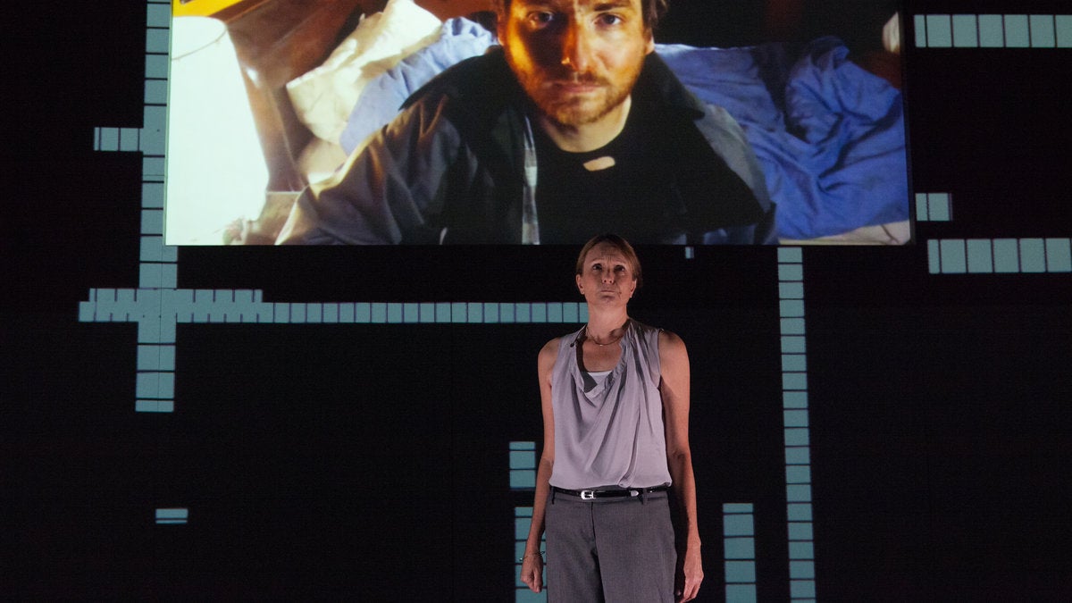  Harry Smith (in London) and Emma Gibson (in Philadelphia) in 'Perfect Blue,' a co-production from Philadelphia's Tiny Dynamite and Britain's Pursued by a Bear. (Photo courtesy of Kate Raines/Plate 3 Photography)  