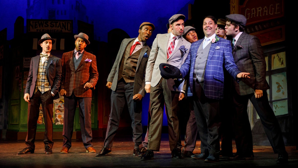  Steve Rosen as Nathan Detroit (in blue-checkered jacket) and some of the the cast of 'Guys and Dolls' at Bucks County Playhouse. (Photo courtesy of Joan Marcus) 