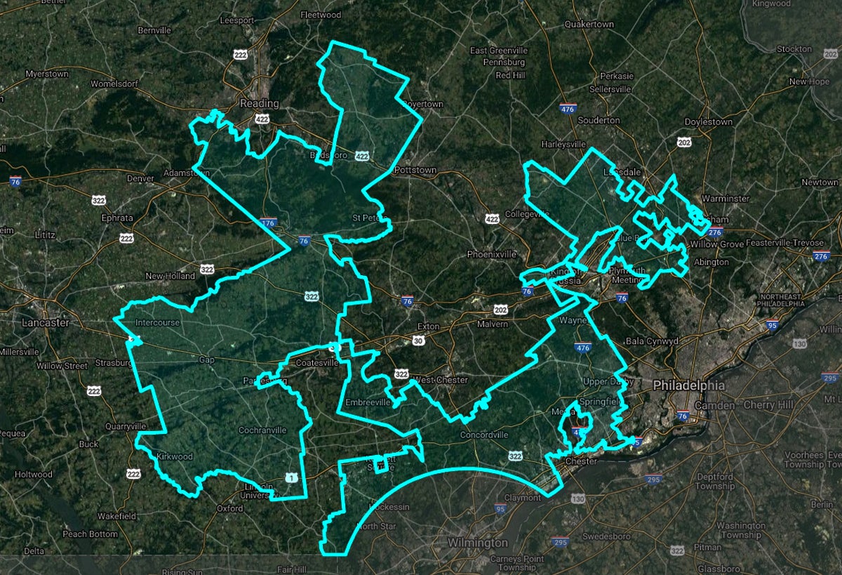   Pennsylvania’s 7th congressional district is often considered the poster child of gerrymandering. The district cuts through five counties and a number of municipalities including Chester, Upper Darby and Glenolden. On the map, the district looks like an alien character from the classic arcade game Space Invaders. (Map Source)