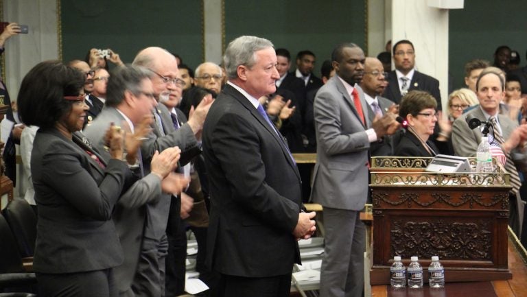 image-uploaded-from-ios-2 Philadelphia Mayor Jim Kenney gets a standing ovation during his budget address to City Council. (Emma Lee/WHYY)