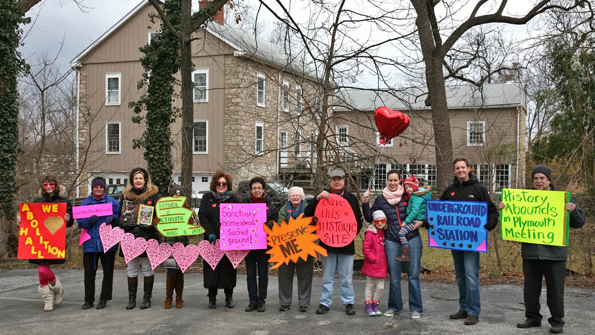 A group of local preservationists gather outside of Abolition Hall in Plymouth Meeting, Pennsylvania. (Photo by Vita Litvak/Image courtesy of Preservation Pennsylvania)  