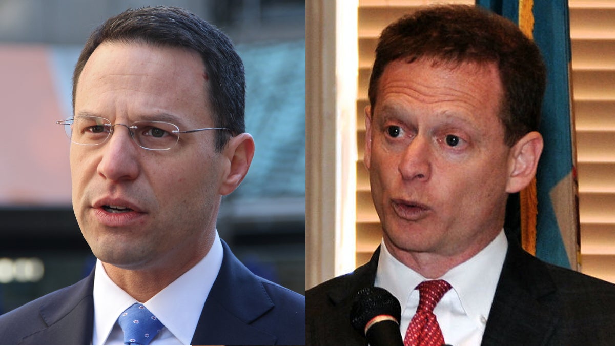 Pennsylvania Attorney General Josh Shapiro, (left); and Delaware Attorney General Matt Denn are two of the 20 attorneys general across the nation to join together in calling for an independent investigation into Russia (Emma Lee/WHYY and Patrick Jackson/Del. Senate Democrats)  
