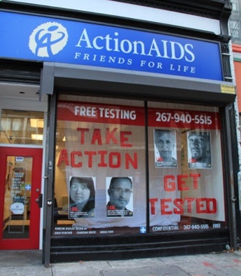 <p><p>The front window at the Center City annex of ActionAIDS encourages HIV testing year round. (Marta Rusek/for NewsWorks)</p></p>
