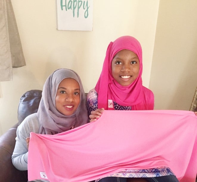  Ameenah Muhammad Diggins (Left) poses with her 10-year-old daughter, Amaya, at their home in Burlington County. Amaya has started a company that creates hijabs for little girls. (Ameenah Muhammad Diggins) 