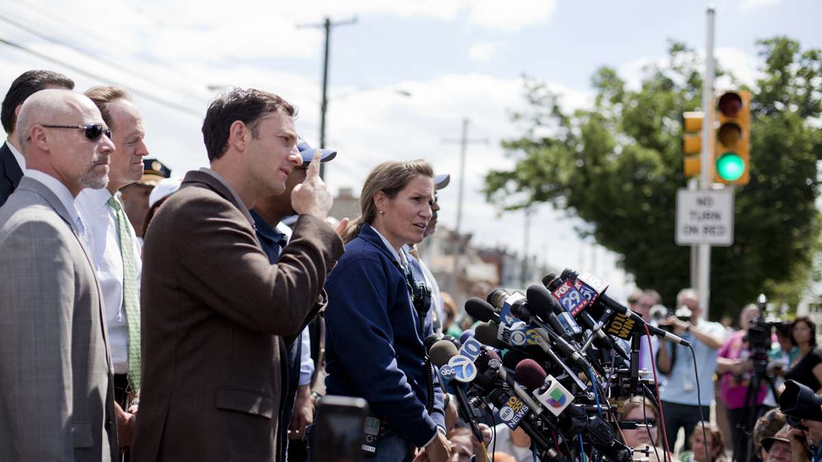 City of Philadelphia Director of Emergency Mannagement Samantha Phillips updates the press Wednesday afternoon at Frankford Avenue and Wheatsheaf Lane near the crash site of the derailed Amtrak train that killed seven passengers last night.