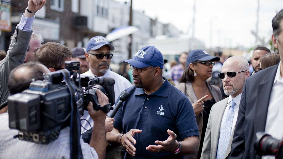 Mayor Nutter updates the press Wednesday Afternoon at Frankford Avenue and Wheatsheaf Lane near the crash site of the derailed Amtrak train that killed seven passengers last night.