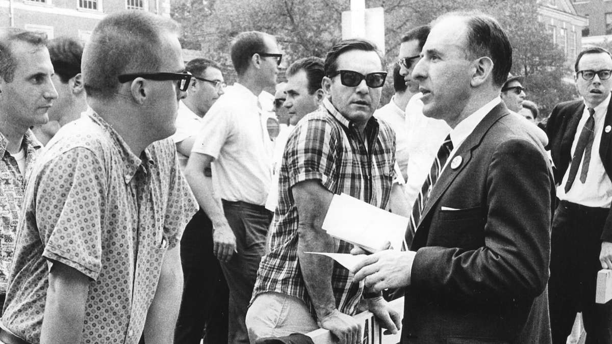 Gay rights activist Frank Kameny (right) at the 1966 Annual Reminder picket. (Kay Tobin Lahusen/courtesy of the John J. Wilcox Jr. LGBT Archives)