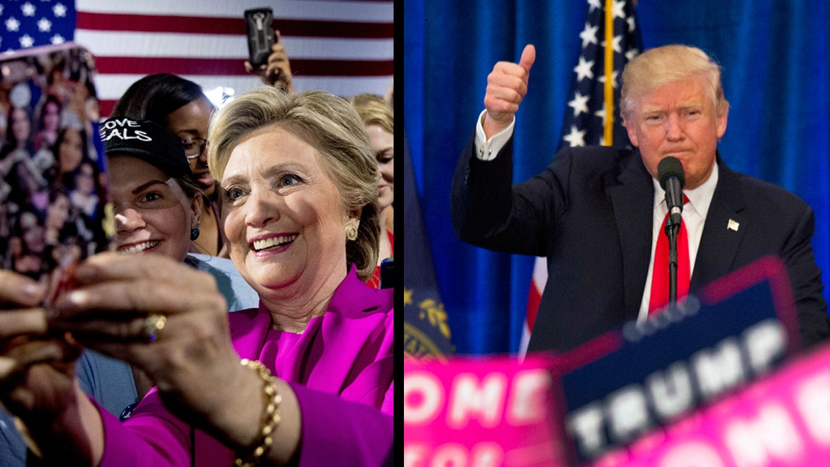  Democratic presidential candidate Hillary Clinton, (left) after speaking at a rally at Coastal Credit Union Music Park at Walnut Creek in Raleigh, N.C., Thursday, Nov. 3, 2016. Republican presidential candidate Donald Trump (right) during a campaign rally Friday, Nov. 4, 2016, in Atkinson, N.H. (Andrew Harnik and Jim Cole/AP Photos) 