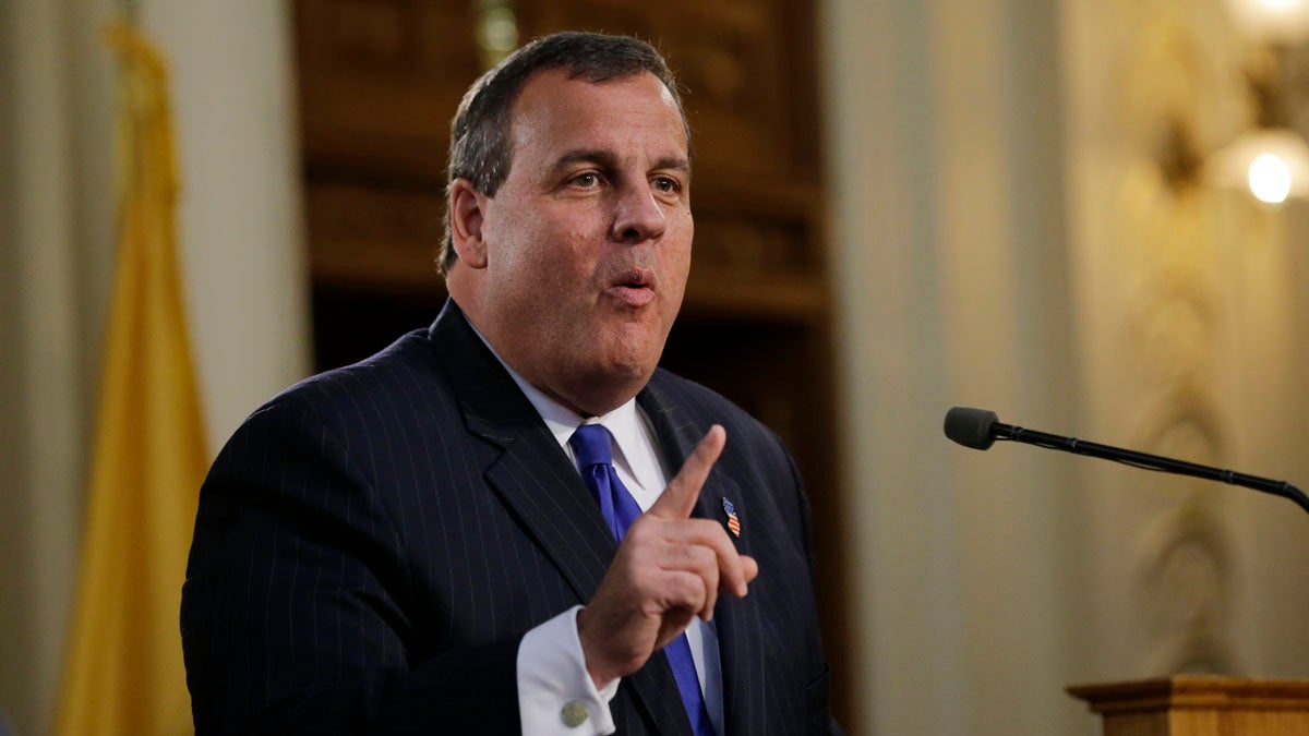  New Jersey Gov. Chris Christie makes a point during his State of the State address. According to a Quinnipiac Poll. most in the Garden State are not in favor of his running for president.  (AP photo/Mel Evans) 