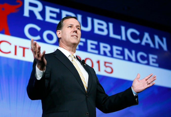  Former Pennsylvania Sen. Rick Santorum speaks at the Southern Republican Leadership Conference in Oklahoma City last week. He is expected to announce his candidacy for the 2016 Republican presidential nomination Wednesday. (AP Photo) 