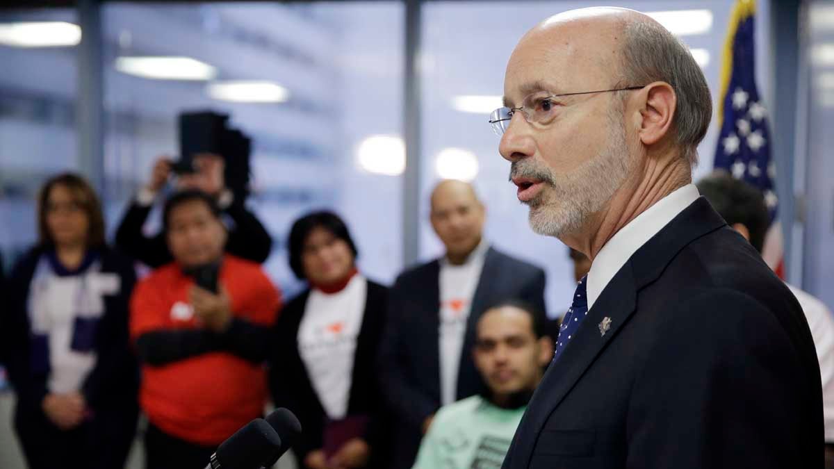  Gov. Tom Wolf speaks during a news conference Friday in Philadelphia where he announced budget initiatives and actions to allow more seniors to continue living in their homes as they age. The plan includes boosting the state's home care workforce. (Matt Rourke/AP Photo) 