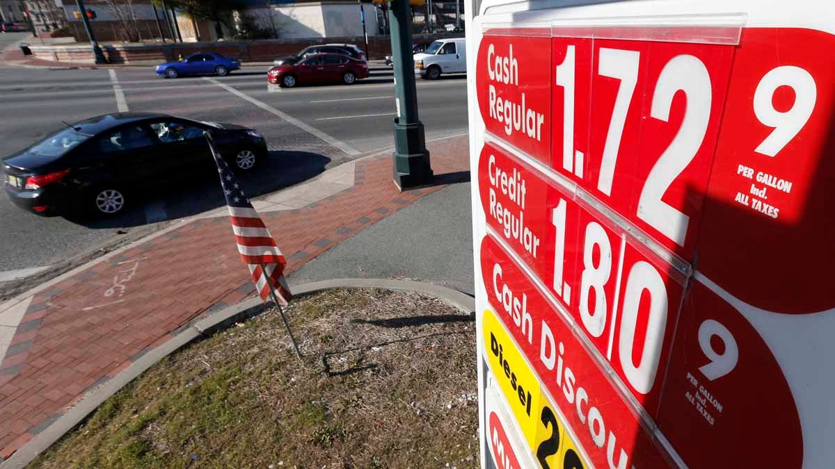  Traffic moves along Route 21 in downtown Newark, New Jersey, in January where a gas station listed the cash price for regular unleaded at $1.72. New Jersey voters polled by Quinnipiac are showing support for an increase in the state's gas tax. (AP file photo) 