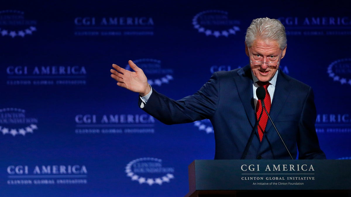  Former U.S. President Bill Clinton speaks to participants in the annual gathering of the Clinton Global Initiative America, which is a part of The Clinton Foundation in Denver last week. He was in Philadelphia Monday to deliver the keynote address to the  Klick Health Ideas Exchange. (AP Photo/Brennan Linsley) 