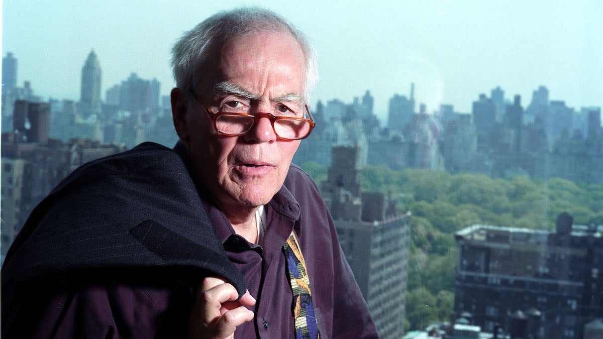 Columnist Jimmy Breslin poses in his New York apartment May 7, 2002. The Pulitzer Prize winner filed his last regular column, published in Newsday, on Tuesday, Nov. 2, 2004,  (AP Photo/Jim Cooper)