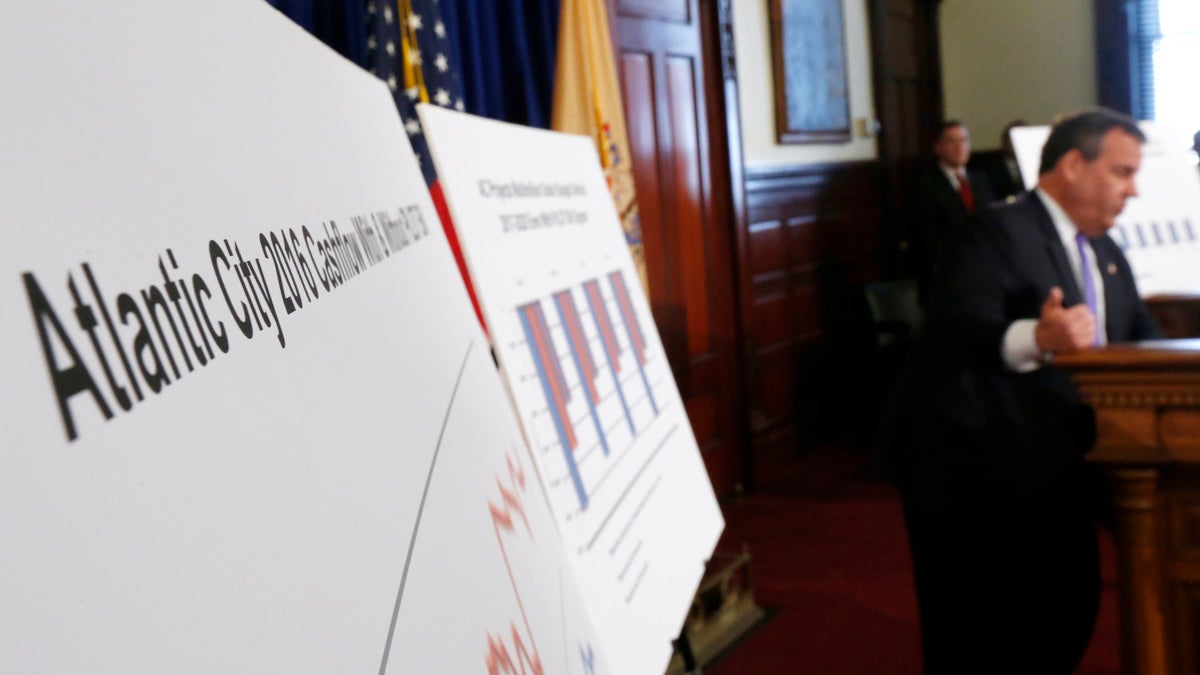 Charts surround New Jersey Gov. Chris Christie  during a news conference on the financial future of Atlantic City Thursday. Meanwhile