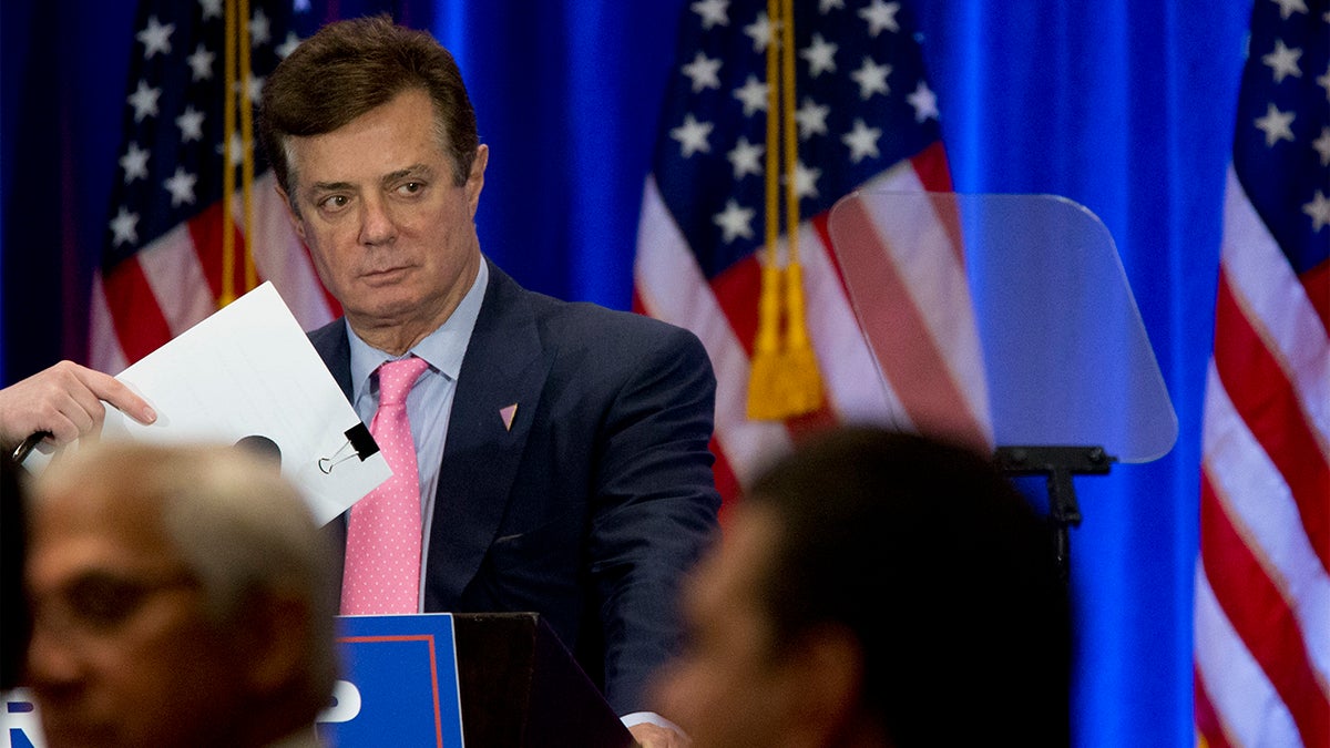 Paul Manafort appears on stage ahead of Republican presidential candidate Donald Trump