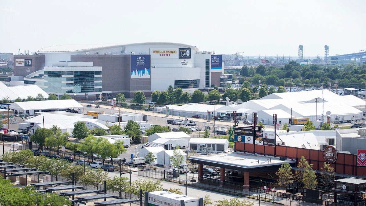 View of the Wells Fargo Center from Citizens Bank Park on Thursday