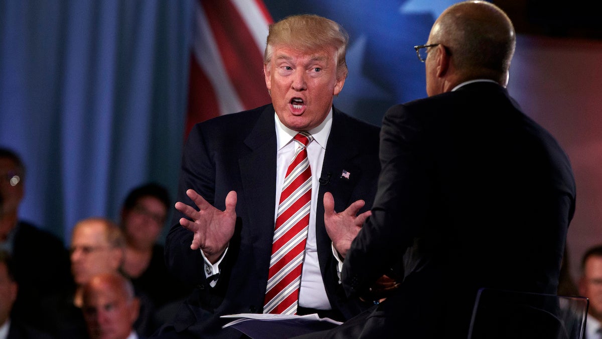 Republican presidential candidate Donald Trump speaks with 'Today' show co-anchor Matt Lauer at the NBC Commander-In-Chief Forum held at the Intrepid Sea