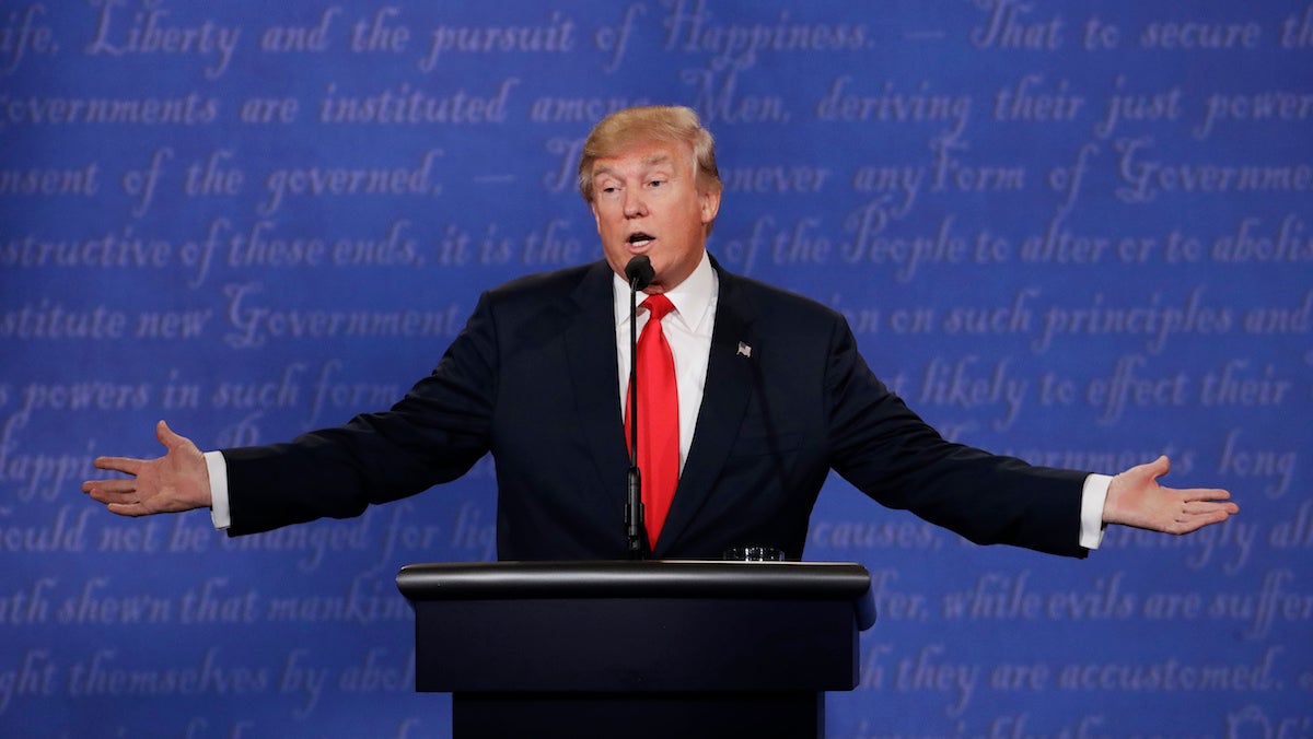 Republican presidential nominee Donald Trump speaks during the third presidential debate with Democratic presidential nominee Hillary Clinton at UNLV in Las Vegas