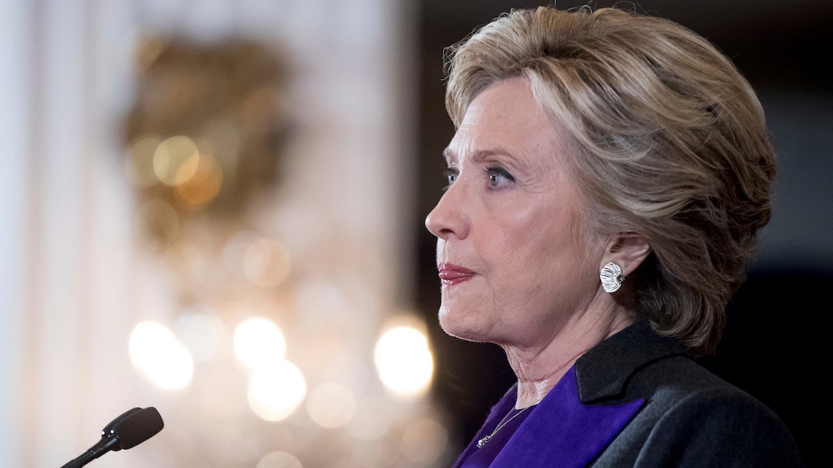 Hillary Clinton pauses while speaking in New York