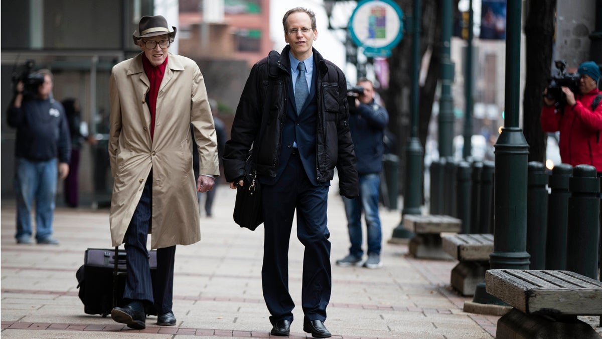  Ilann Maazel (center) and Gregory Harvey,  attorneys for the Green Party presidential candidate Jill Stein campaign, are hoping a Philadelphia judge will be the first to give them access to voting machines and software so they can look for signs of hacking in the presidential election. (AP Photo/Matt Rourke) 