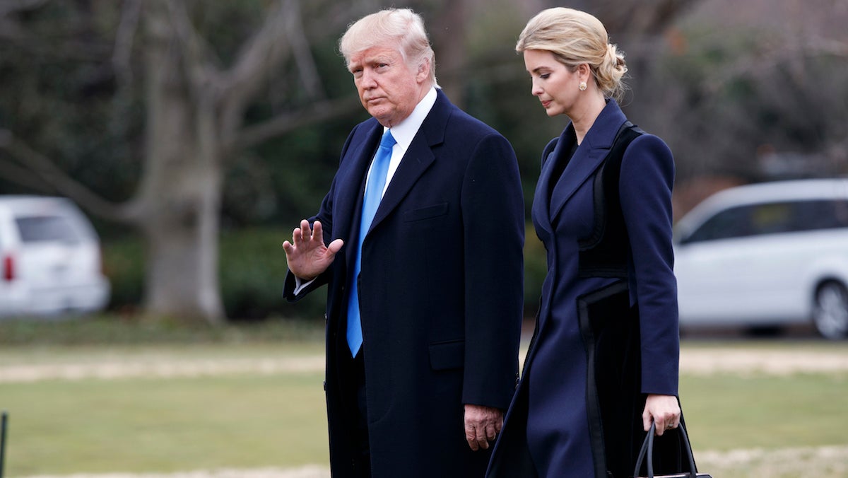  President Donald Trump, accompanied by his daughter Ivanka, waves as they walk to board Marine One on the South Lawn of the White House in Washington, Wednesday, Feb. 1, 2017. (AP Photo/Evan Vucci) 