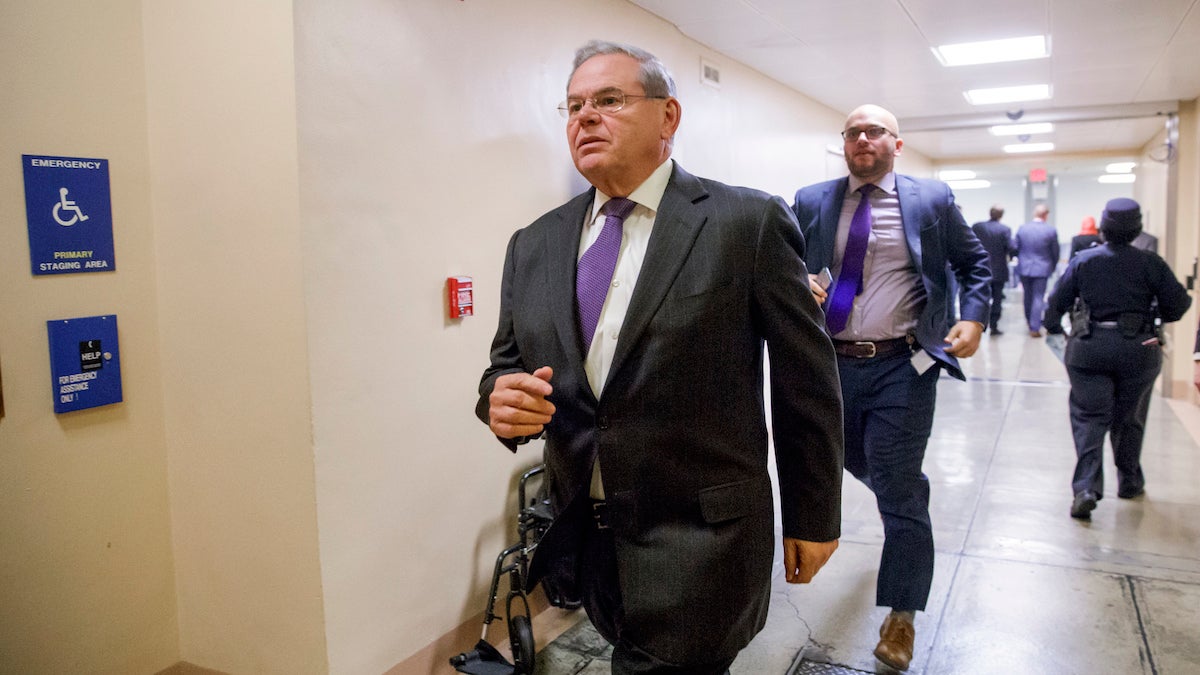  Sen.Bob Menendez, D-N.J. rushes to the Senate chamber on Capitol Hill in Washington, Wednesday, Feb. 1, 2017 (AP Photo/J. Scott Applewhite) 