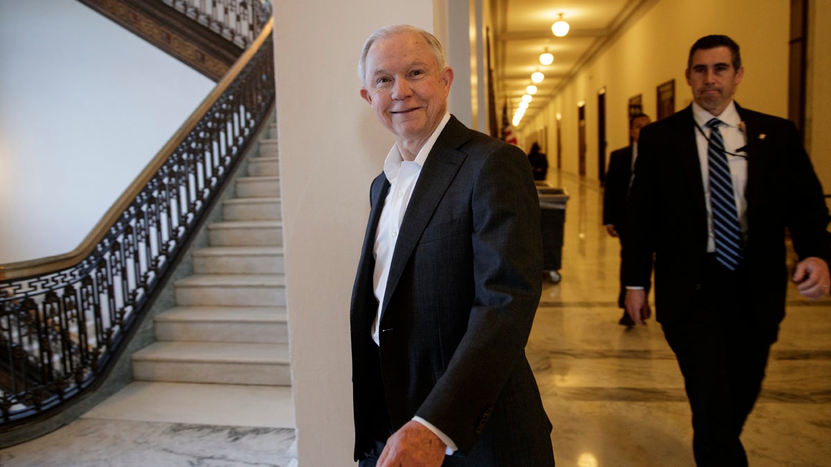 The newly confirmed U.S. Attorney General  Jeff Sessions leaves his office on Capitol Hill in Washington  Wednesday. He was confirmed in a nearly party-line vote.(AP Photo/J. Scott Applewhite)