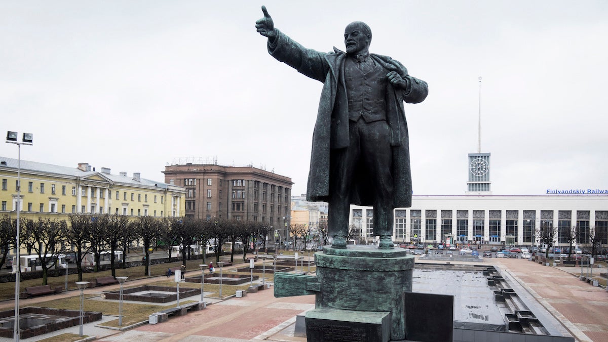  In this Saturday, March 11, 2017 photo, the statue of the Soviet Union founder Vladimir Lenin in front of the Finnish railway station in St. Petersburg, Russia.  (AP Photo/Dmitri Lovetsky) 