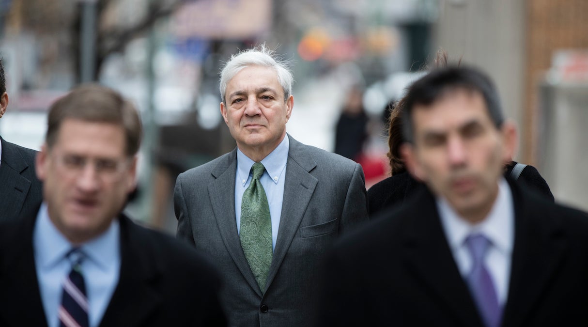  Former Penn State president Graham Spanier walks to the Dauphin County Courthouse in Harrisburg, Pa., Friday, March 24, 2017. (AP Photo/Matt Rourke) 