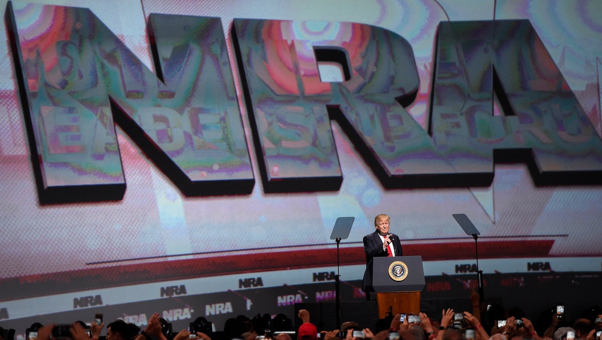  President Donald Trump speaks during the National Rifle Association-ILA Leadership Forum, Friday, April 28, 2017, in Atlanta. The NRA is holding its 146th annual meetings and exhibits forum at the Georgia World Congress Center. (AP Photo/Mike Stewart) 