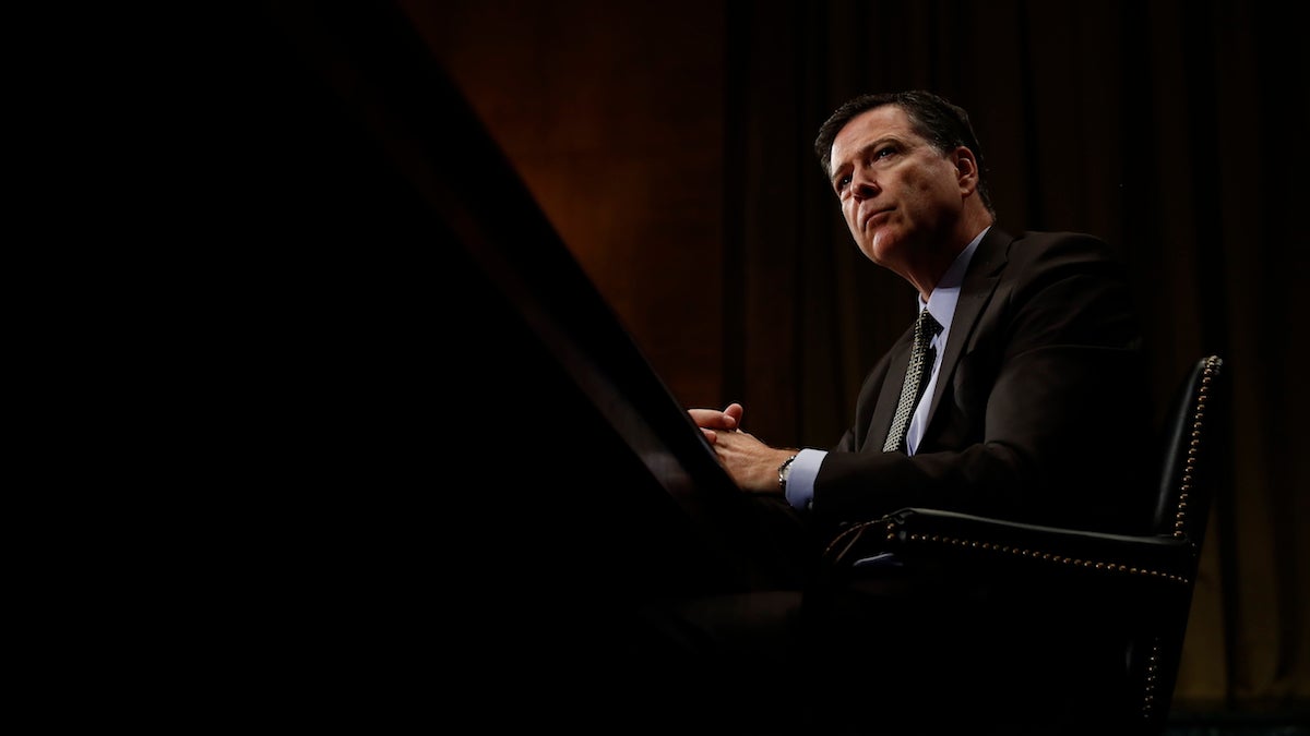  FBI Director James Comey listens while testifying on Capitol Hill in Washington, Wednesday, May 3, 2017, before the Senate Judiciary Committee hearing: 