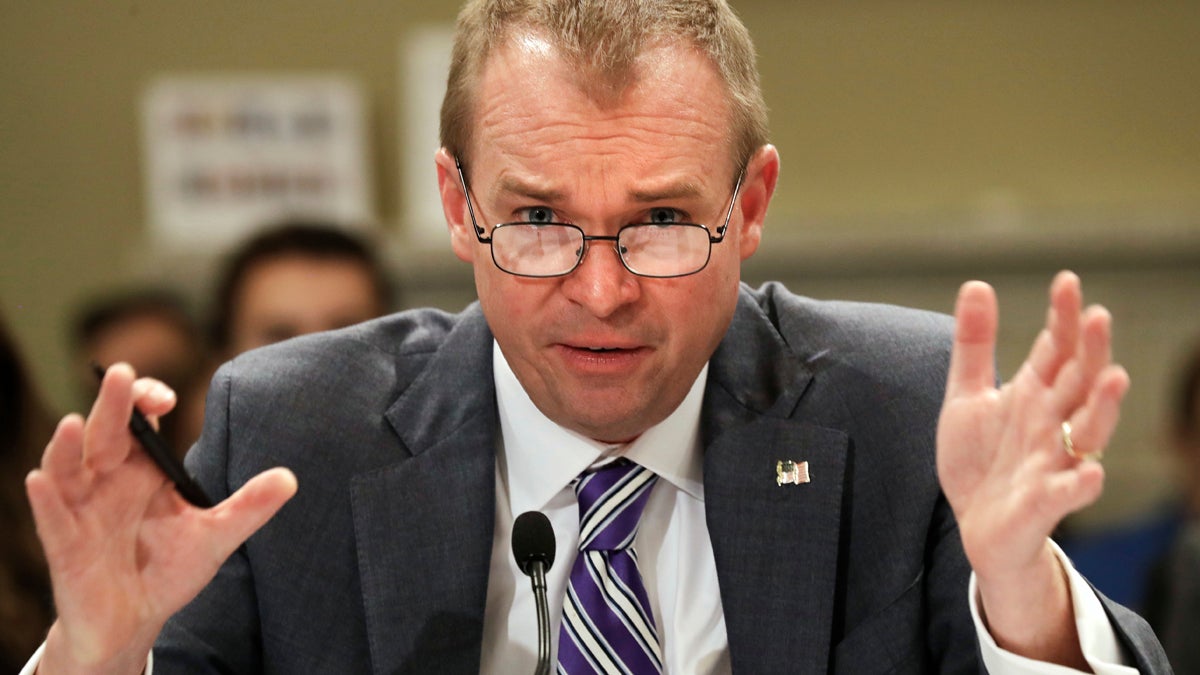  U.S. Budget Director Mick Mulvaney testifies on Capitol Hill in Washington Wednesday before the House Budget Committee hearing on President Donald Trump's fiscal 2018 federal budget. (AP Photo/Jacquelyn Martin) 