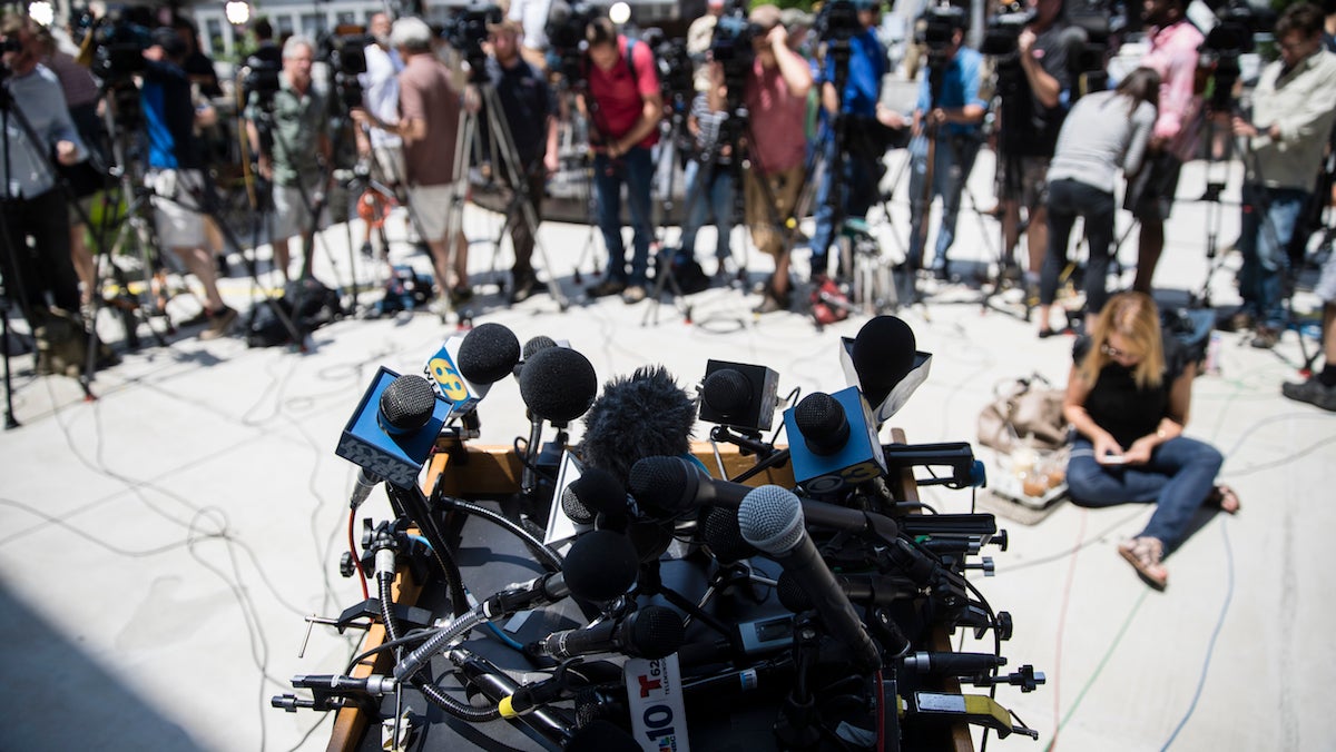  Shown is the podium during Bill Cosby's sexual assault trial at the Montgomery County Courthouse in Norristown, Pa., Thursday, June 15, 2017. (AP Photo/Matt Rourke) 