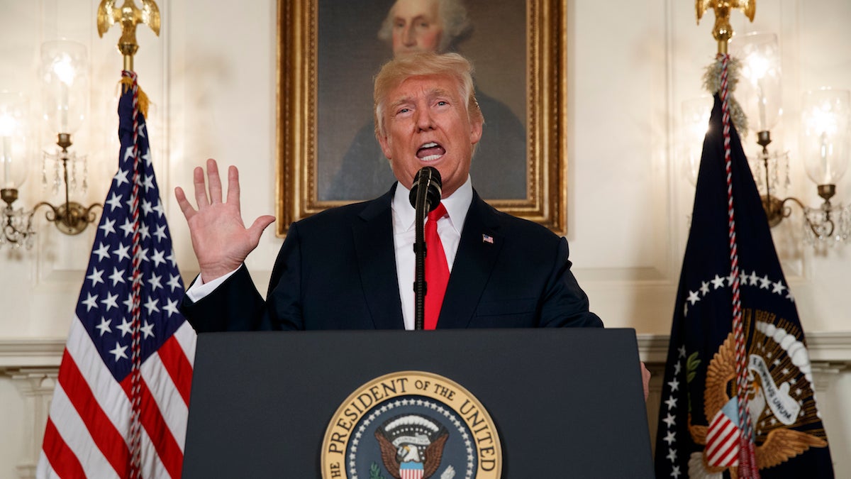  President Donald Trump speaks about the deadly white nationalist rally in Charlottesville, Va., Monday, Aug. 14, 2017, in the Diplomatic Room of the White House in Washington. (AP Photo/Evan Vucci) 