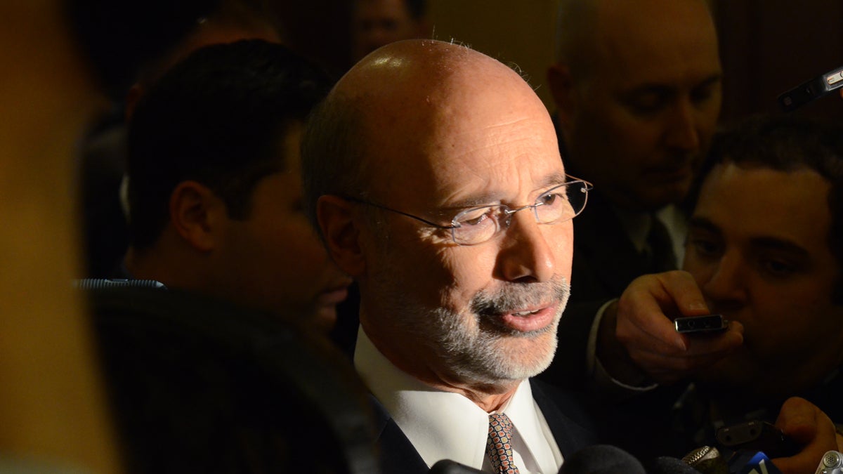  Gov. Tom Wolf responds to reporters' questions after speaking at a Pennsylvania Press Club luncheon Monday in Harrisburg. Wolf urged Republican lawmakers to support a proposed deal to swap a state sales tax increase for $1.4 billion in school property tax cuts for homeowners . Republicans say they disagree with Wolf over which school districts should benefit most from the rebates. (AP Photo/Marc Levy) 