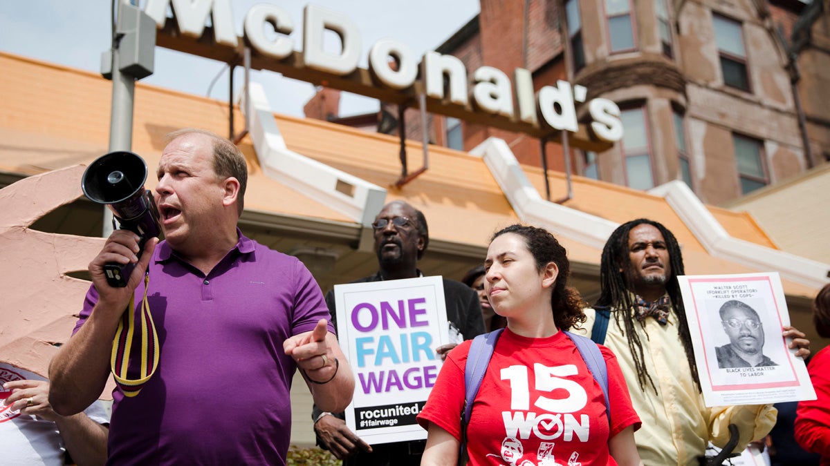  In 2015, Pennsylvania state Sen. Daylin Leach, D-Montgomery, leads a May Day demonstration calling for a $15 minimum wage. He plans another run for Congress, this time in the 8th District. (AP file photo) 