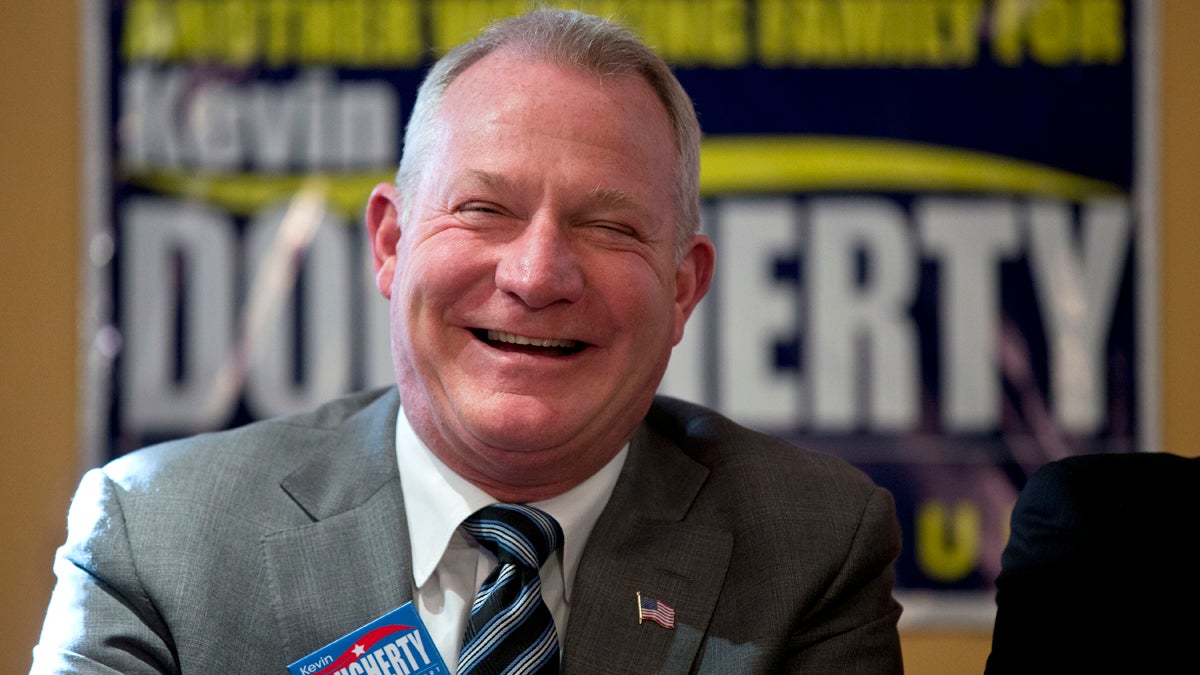  Philadelphia Judge Kevin Dougherty, one of the three Democrats who won seats on the Pennsylvania Supreme Court, is all smiles on Election Day in Philadelphia.  (AP Photo/Matt Rourke) 