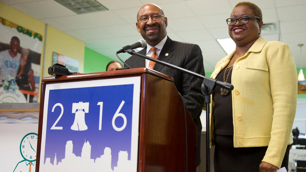  Philadelphia Mayor Michael Nutter, and CEO of the Democratic National Convention Committee The Rev. Leah Daughtry speak about the 2016 Democratic National Convention during a news conference Thursday in Philadelphia. (AP Photo/Matt Rourke 