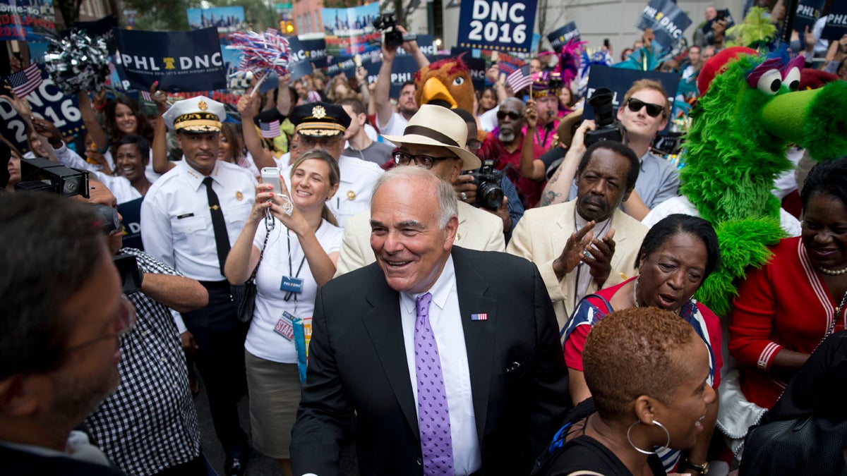  Former Pennsylvania Gov. Ed Rendell greets Democratic National Committee representatives in 2014 in Philadelphia as the city lobbied to host the 2016 event. (AP file photo) 