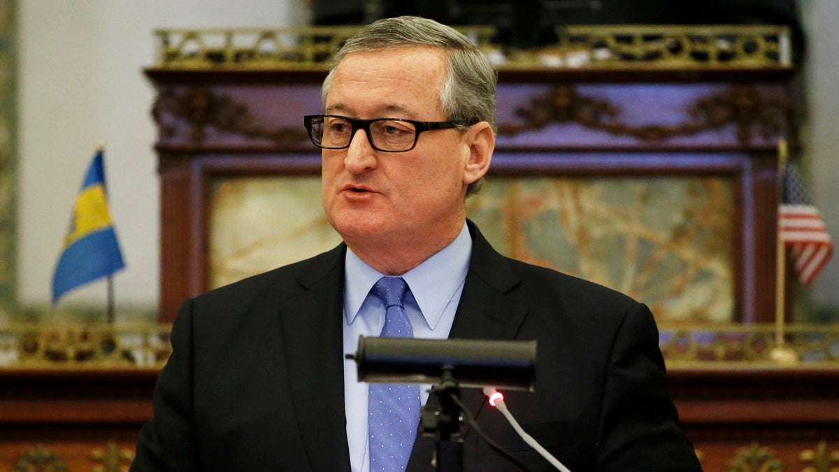 Mayor Jim Kenney delivers his budget address to City Council Thursday at City Hall in Philadelphia. Kenney is seeking a soda tax to help fund several new initiatives including citywide pre-K. (AP Photo/Matt Rourke)