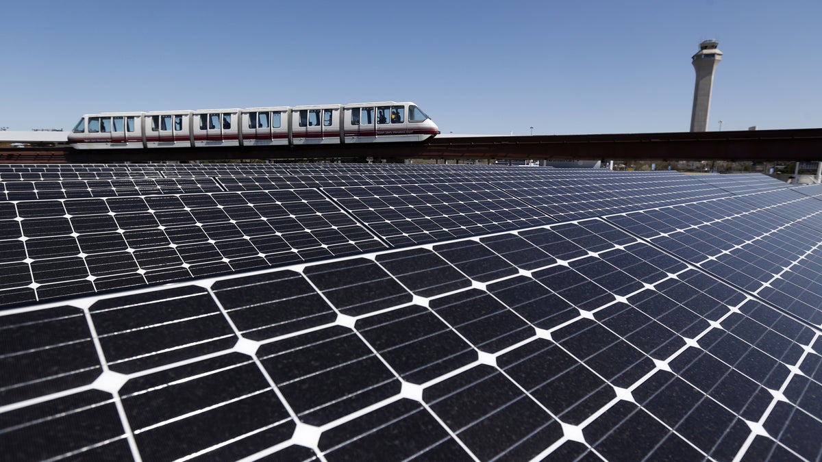 Solar panels cover the roof of the building supplying energy to the AirTrain at Newark Liberty International Airport. One state lawmaker wants to revive incentives for investment in solar energy collection. (AP file photo)