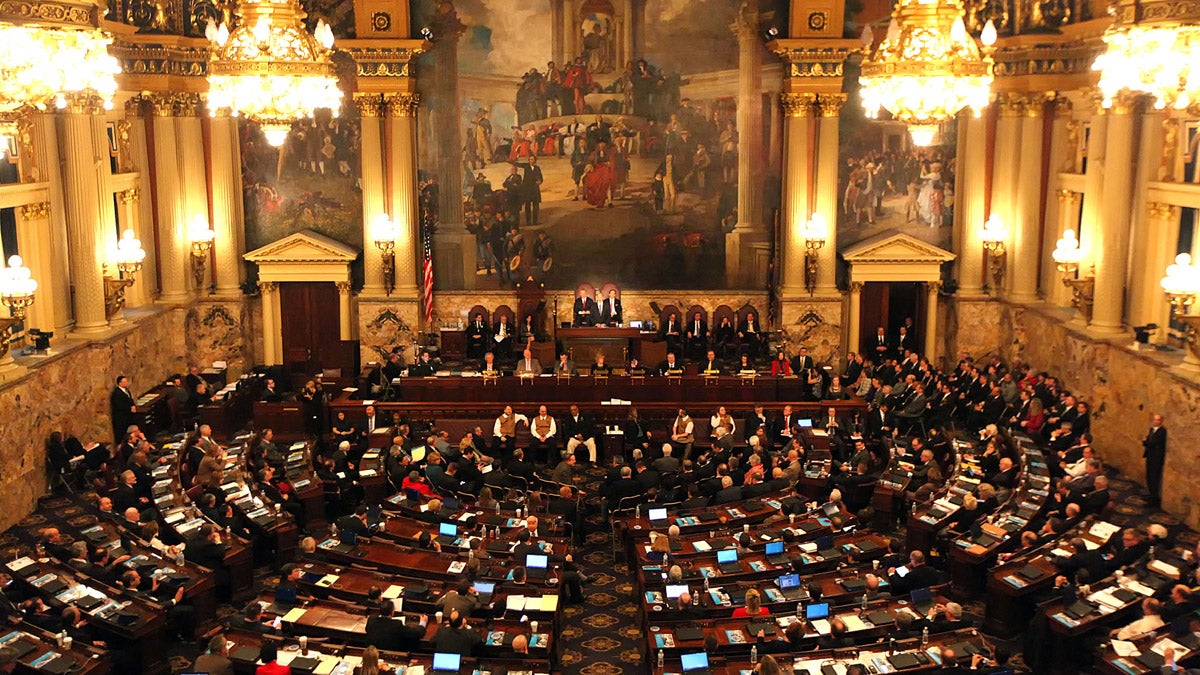 Gov. Tom Wolf delivers his budget address for the 2016-17 fiscal year to a joint session of the Pennsylvania House and Senate at the State Capitol in Harrisburg in February. The deadline for passage of a spending plan is Thursday.(AP Photo/Chris Knight)