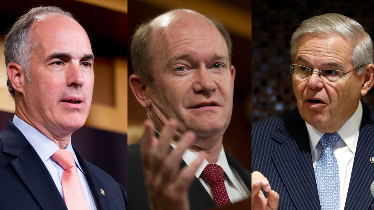  (From left) Sen. Bob Casey, D-Pa.; Sen. Chris Coons, D-Del.; Sen. Bob Menendez, D-N.J. (Andrew Harnik, Cliff Owen, and Julio Cortez/AP Photos) 