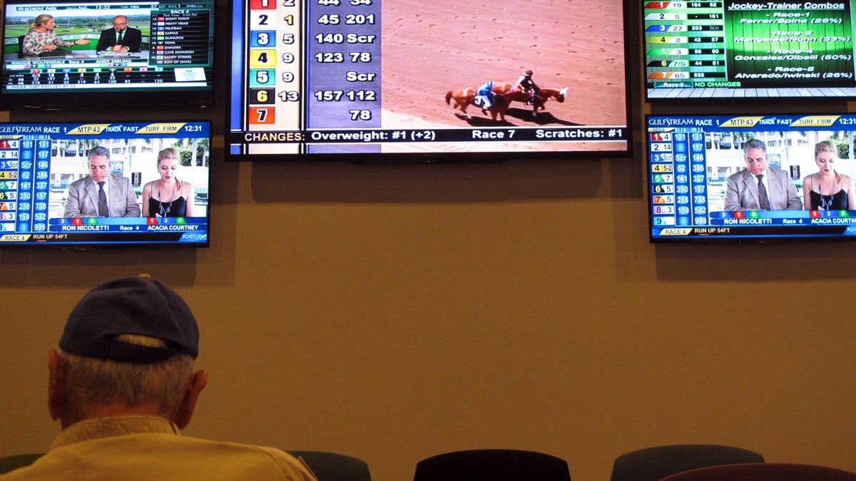 A bettor watches video screens at the Meadowlands Racetrack in East Rutherford