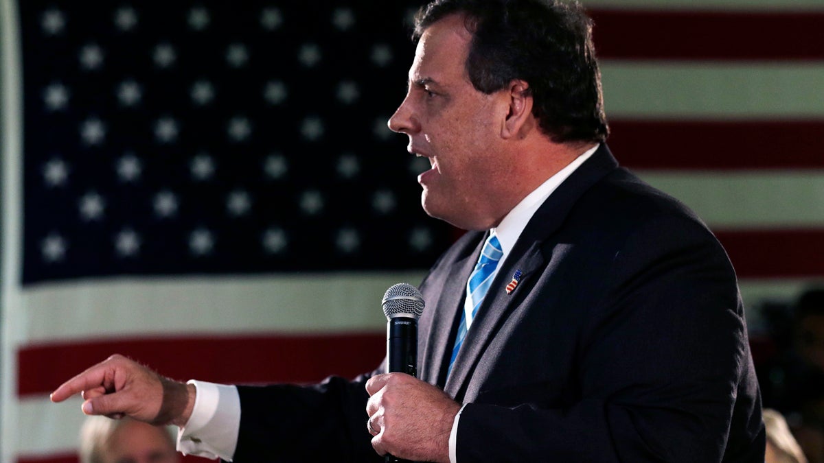  New Jersey Gov. Chris Christie, a likely Republican 2016 presidential candidate, gestures during a town hall type meeting at the Veteran's of Foreign War post in Hudson, N.H., Monday, May 18, 2015. (Charles Krupa/AP Photo) 